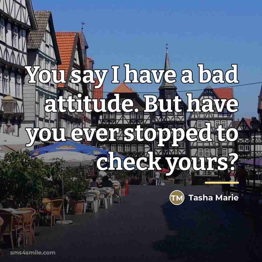 “You say I have a bad attitude. But have you…” quote by Tasha Marie