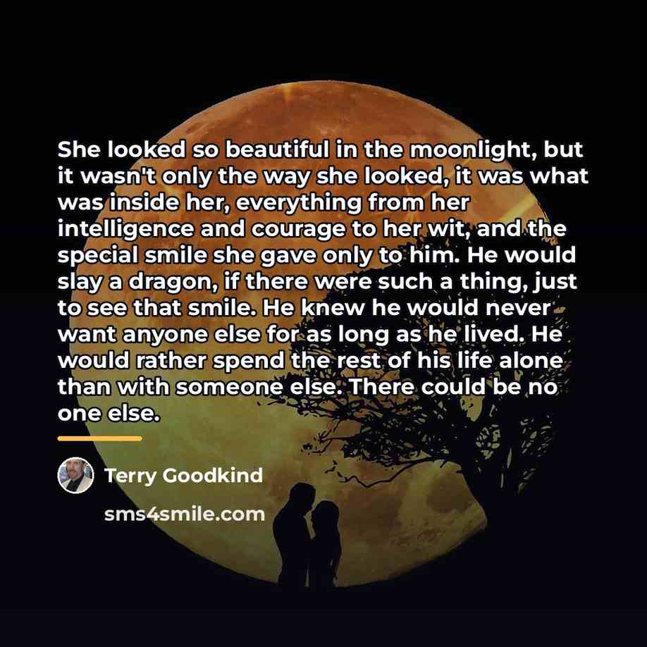 “She looked so beautiful in the moonlight, but it wasn't…” quote by Terry Goodkind