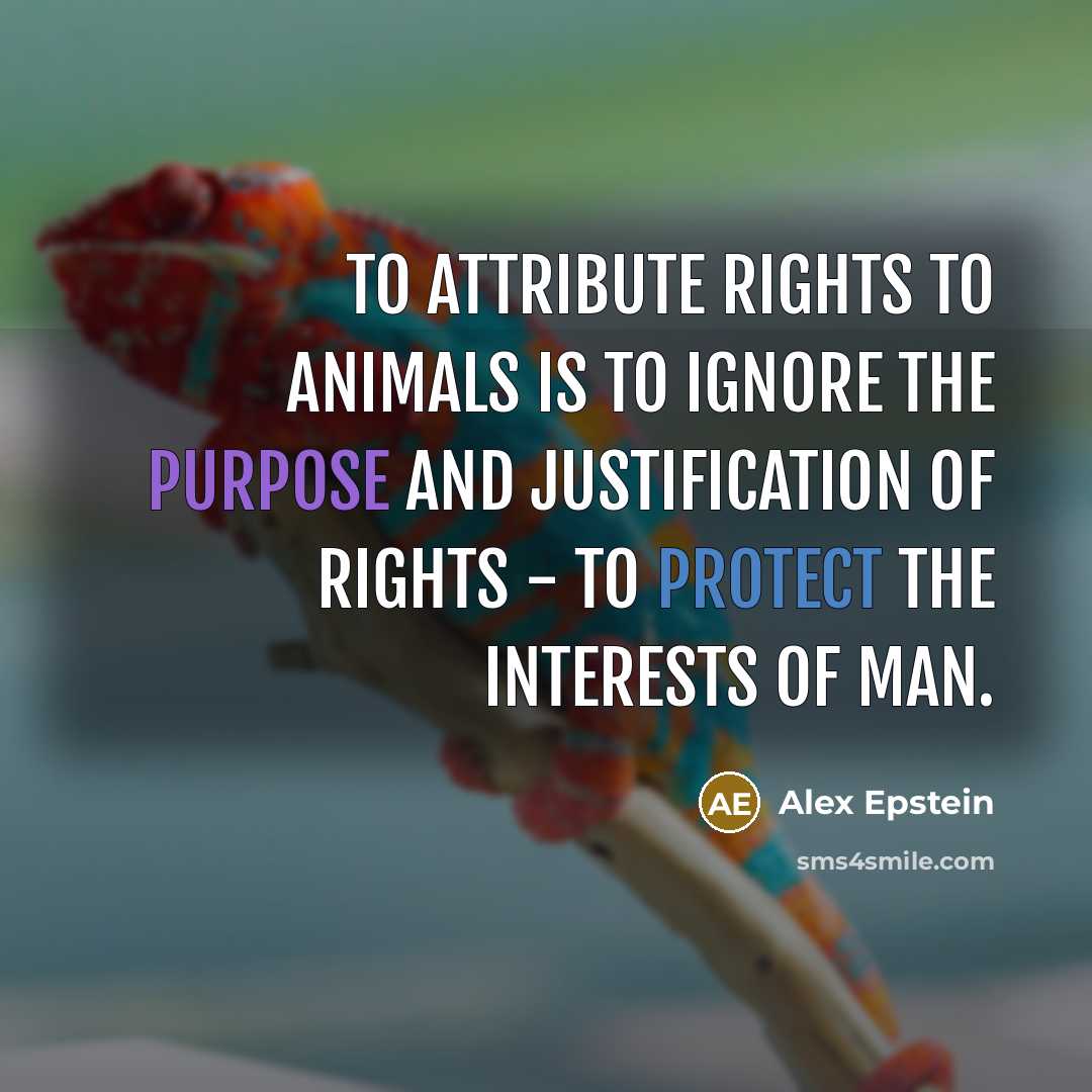 “To attribute rights to animals is to ignore the purpose…” quote by Alex Epstein