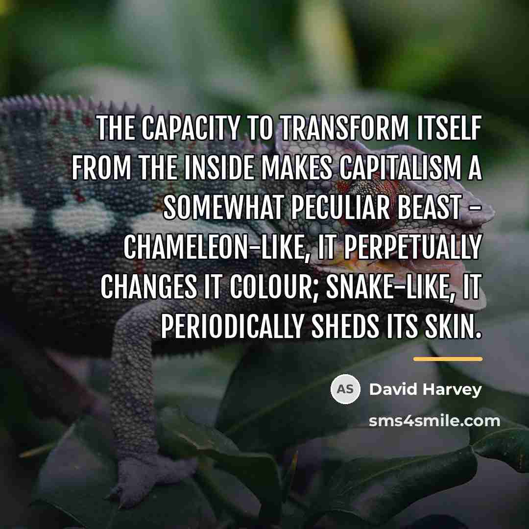 “The capacity to transform itself from the inside makes capitalism…” quote by David Harvey