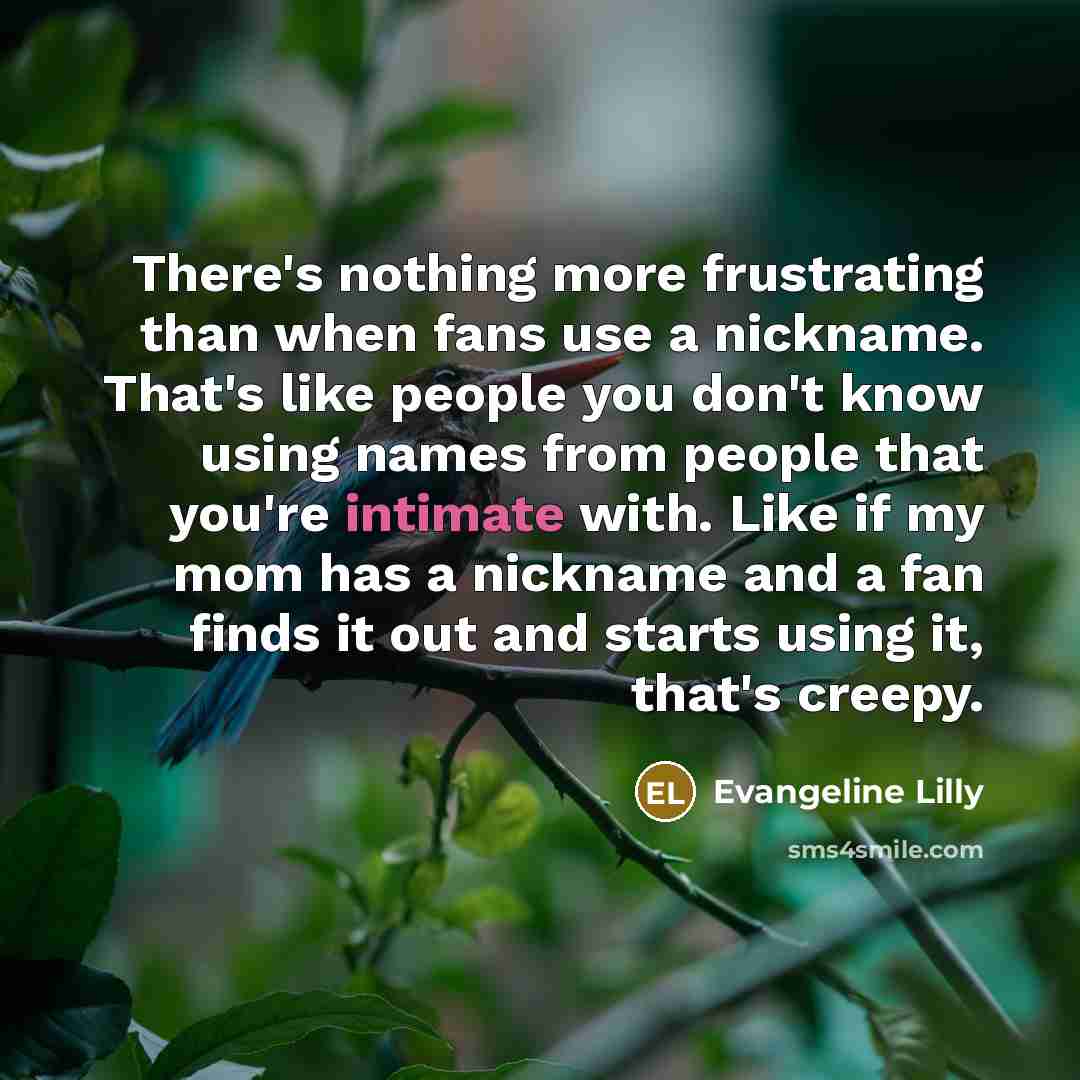 “There's nothing more frustrating than when fans use a nickname.…” quote by Evangeline Lilly