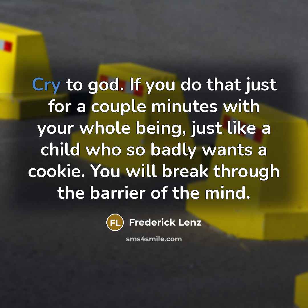 “Cry to god. If you do that just for a…” quote by Frederick Lenz