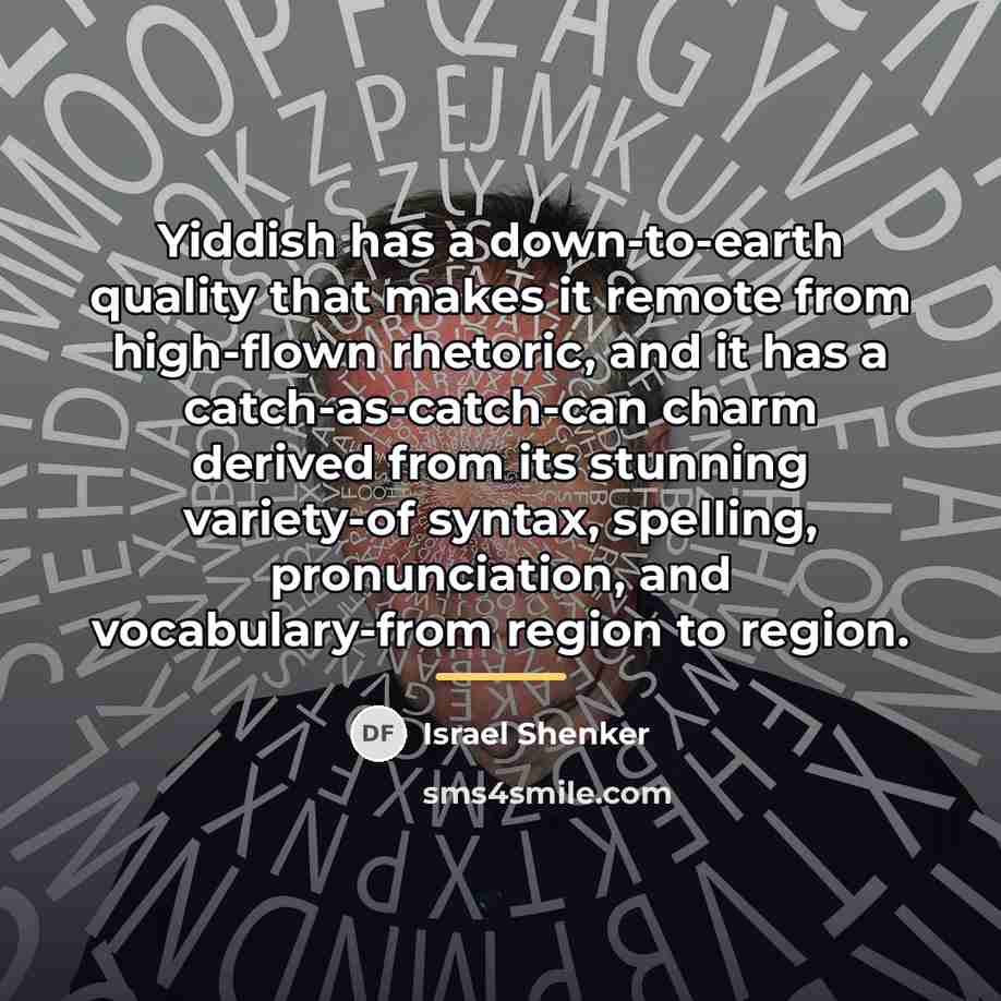 “Yiddish has a down-to-earth quality that makes it remote from…” quote by Israel Shenker