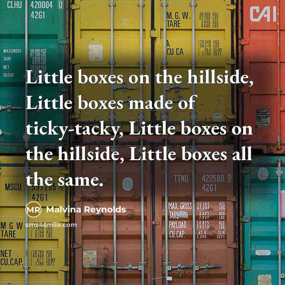 “Little boxes on the hillside, Little boxes made of ticky-tacky,…” quote by Malvina Reynolds