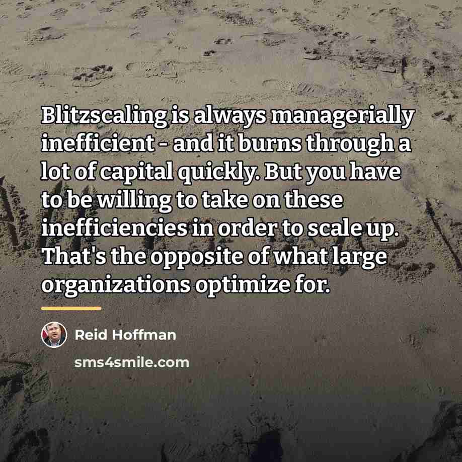 “Blitzscaling is always managerially inefficient - and it burns through…” quote by Reid Hoffman