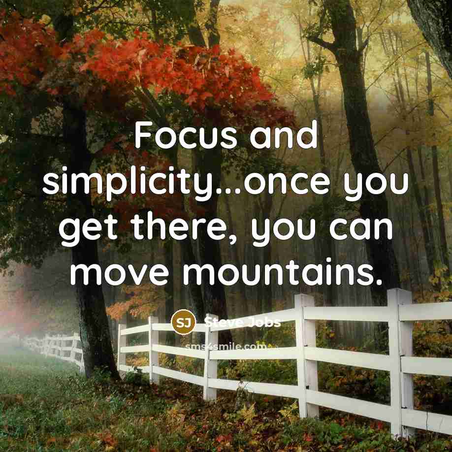 “Focus and simplicity...once you get there, you can move mountains.…” quote by Steve Jobs