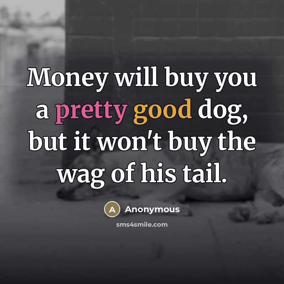 “Money will buy you a pretty good dog, but it won't buy the wag of his tail.” quote by Anonymous