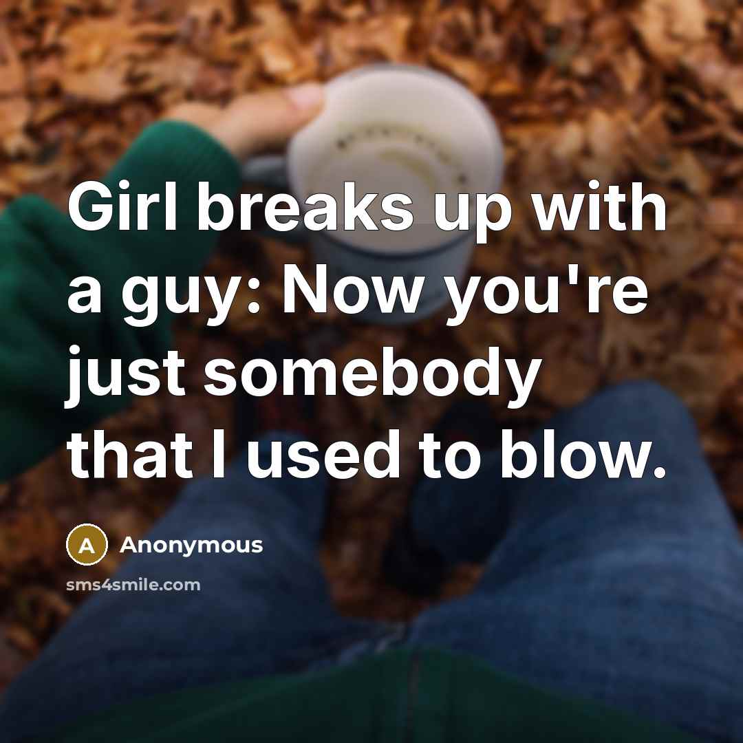 “Girl breaks up with a guy: Now you're just somebody that I used to blow.” quote by Anonymous