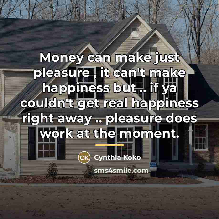 “Money can make just pleasure , it can't make happiness…” quote by Cynthia Koko