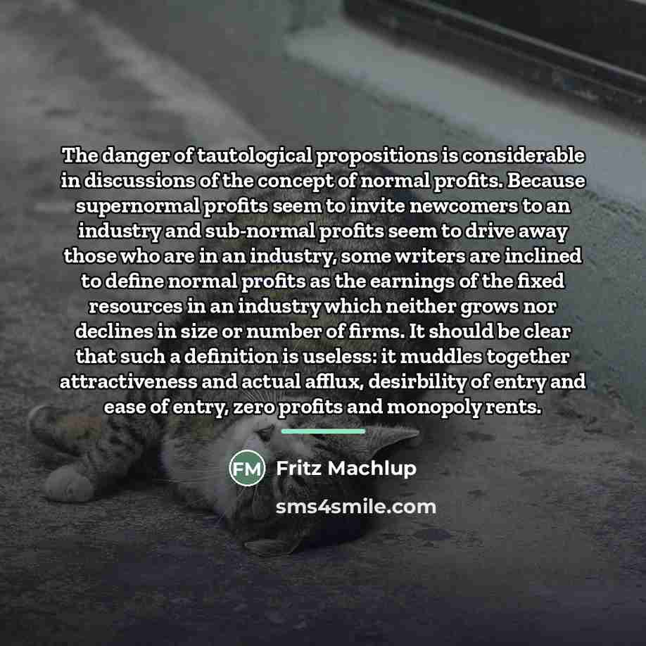 “The danger of tautological propositions is considerable in discussions of…” quote by Fritz Machlup