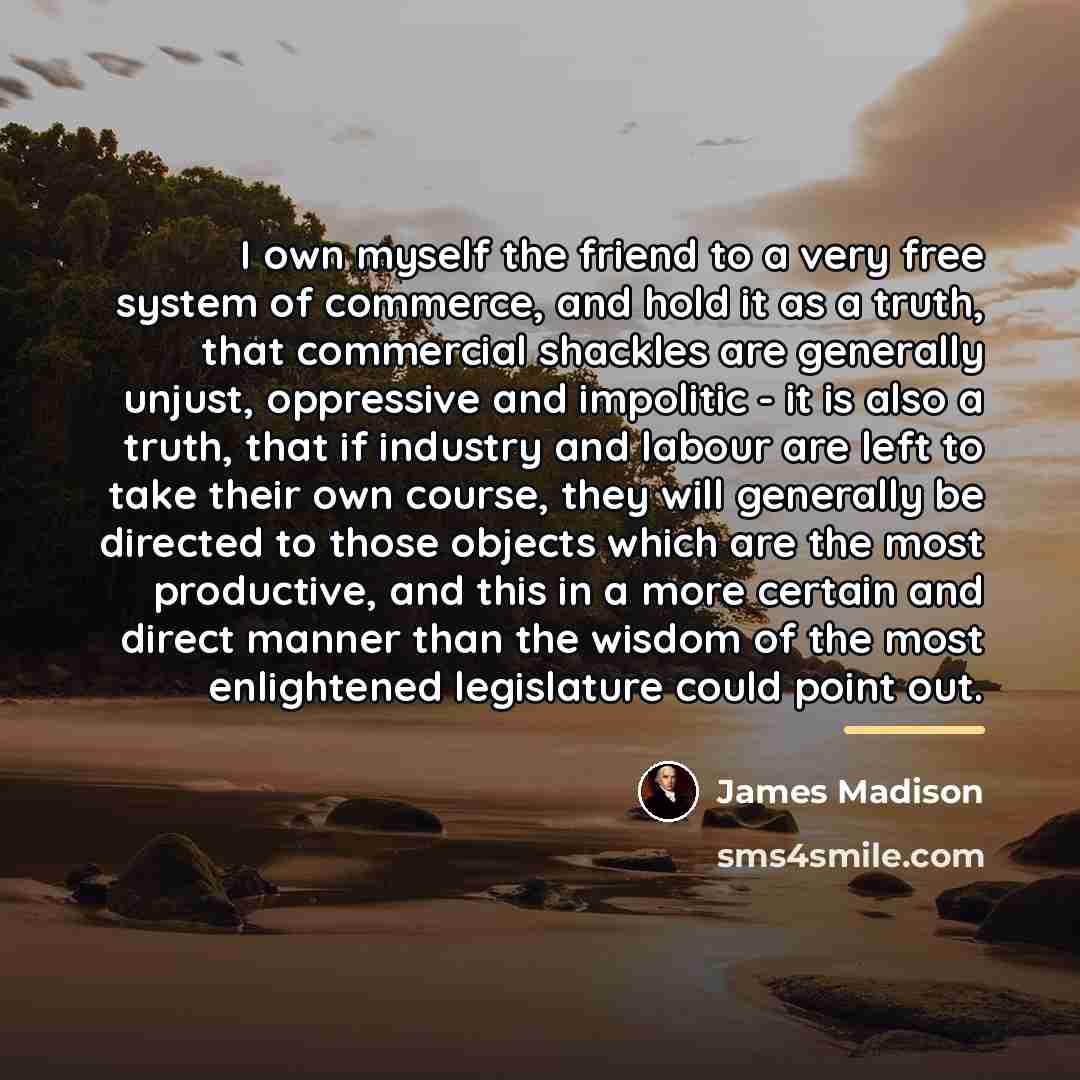 “I own myself the friend to a very free system…” quote by James Madison