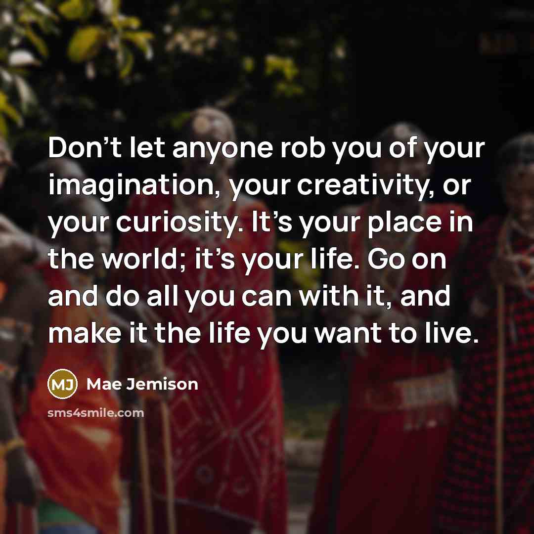 “Don't let anyone rob you of your imagination, your creativity,…” quote by Mae Jemison