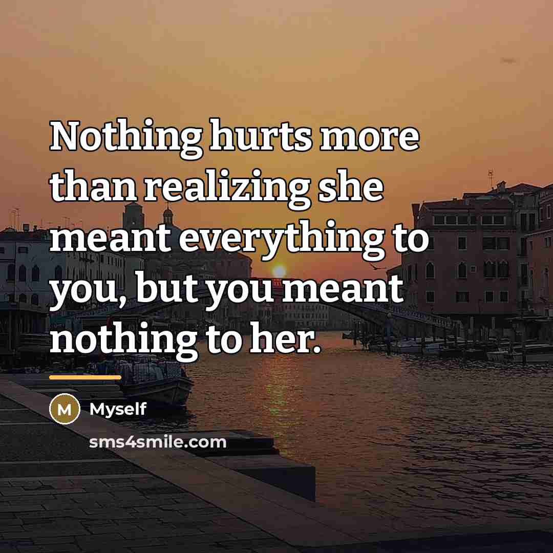 “Nothing hurts more than realizing she meant everything to you,…” quote by Myself