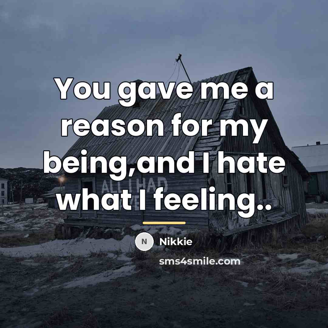 “You gave me a reason for my being,and I hate…” quote by Nikkie