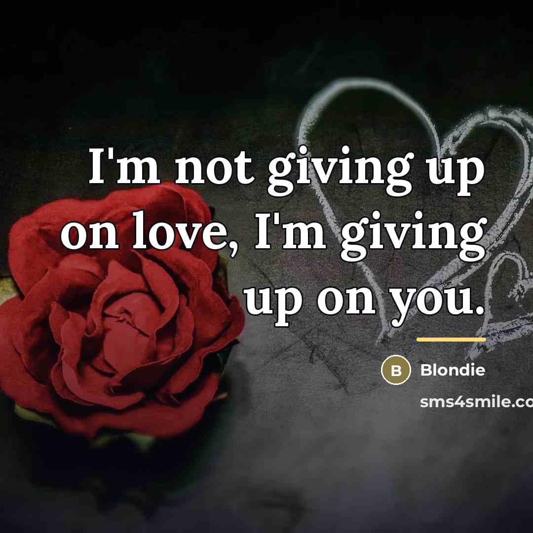 “I'm not giving up on love, I'm giving up on…” quote by Blondie