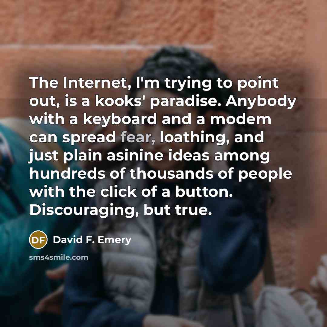 “The Internet, I'm trying to point out, is a kooks'…” quote by David F. Emery