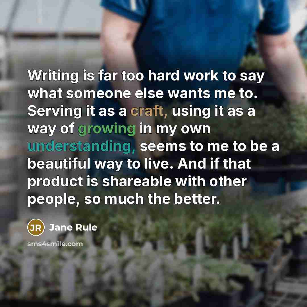 “Writing is far too hard work to say what someone…” quote by Jane Rule