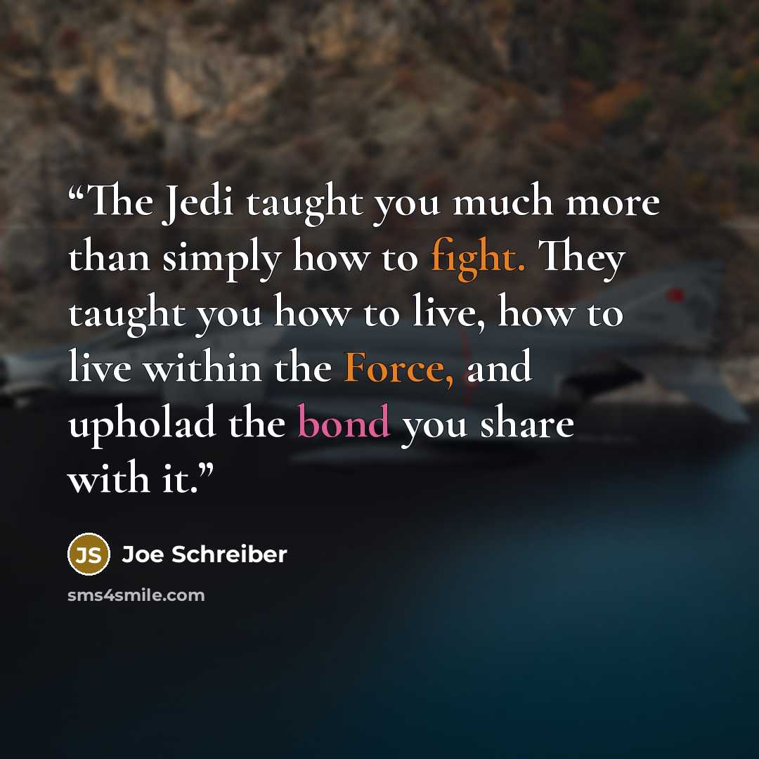 “The Jedi taught you much more than simply how to fight. They taught you how to live, how to live within the Force, and upholad the bond you share with it.” quote by Joe Schreiber