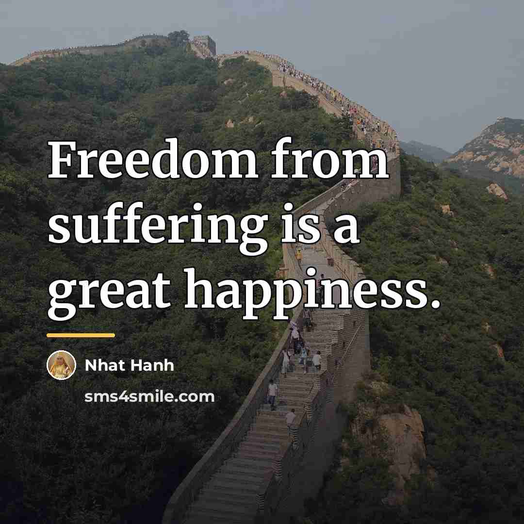 “Freedom from suffering is a great happiness.…” quote by Nhat Hanh