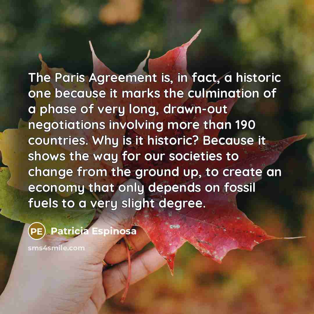 “The Paris Agreement is, in fact, a historic one because…” quote by Patricia Espinosa
