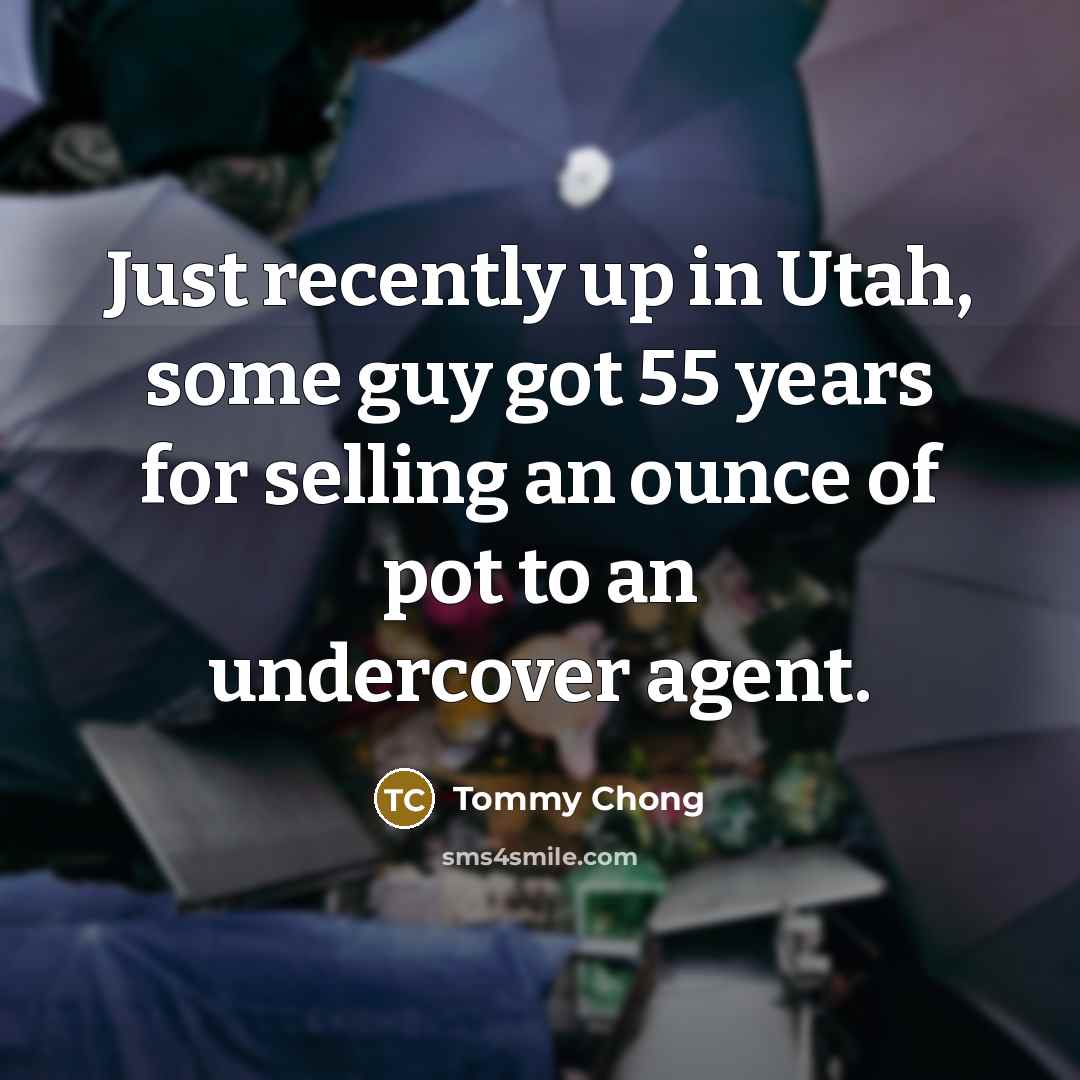 “Just recently up in Utah, some guy got 55 years for selling an ounce of pot to an undercover agent.” quote by Tommy Chong