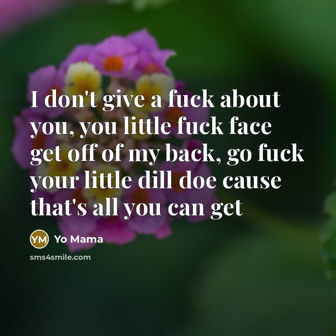 “I don't give a fuck about you, you little fuck face get off of my back, go fuck your little dill doe cause that's all you can get” quote by Yo Mama