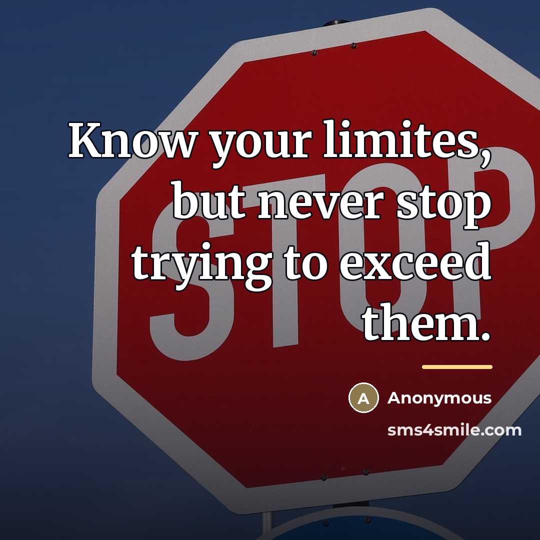 “Know your limites, but never stop trying to exceed them.…” quote by Anonymous