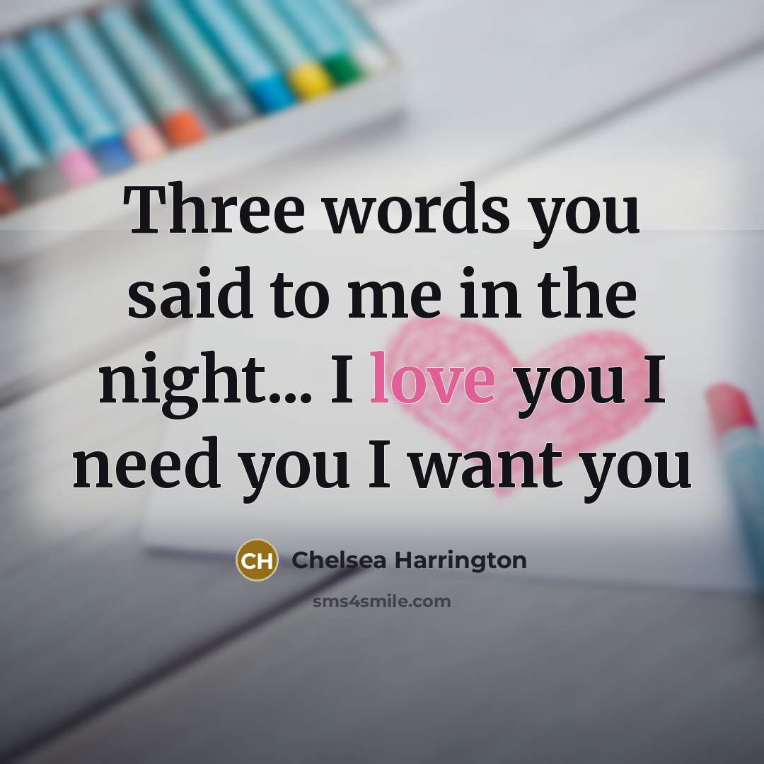 “Three words you said to me in the night... I love you I need you I want you” quote by Chelsea Harrington