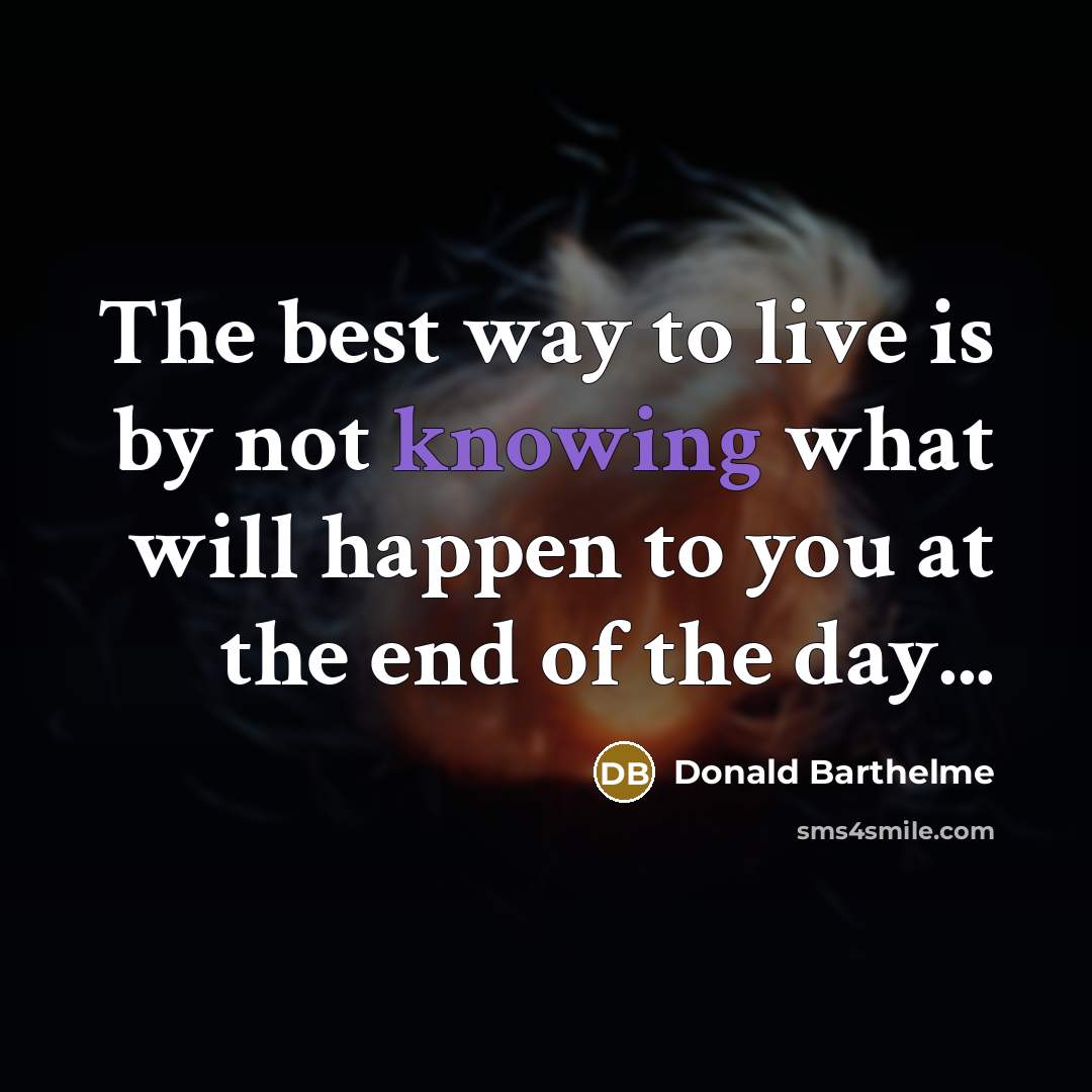 “The best way to live is by not knowing what…” quote by Donald Barthelme