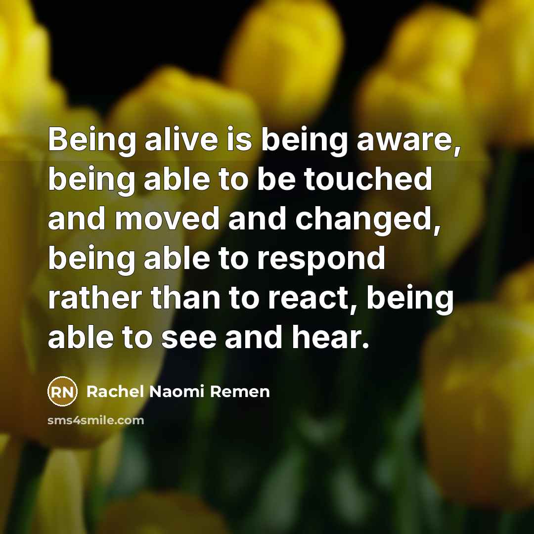 “Being alive is being aware, being able to be touched…” quote by Rachel Naomi Remen
