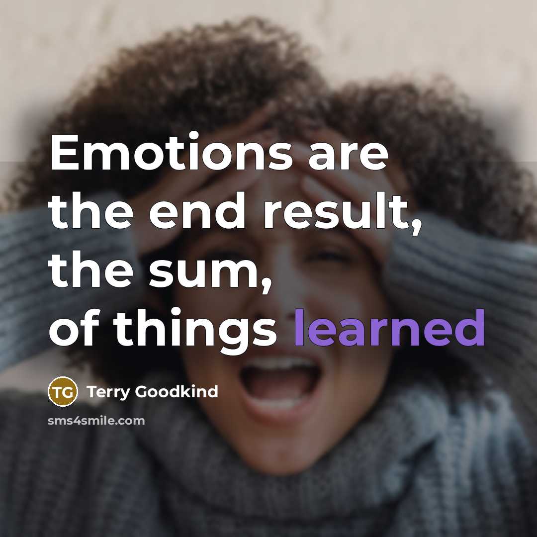 “Emotions are the end result, the sum, of things learned…” quote by Terry Goodkind