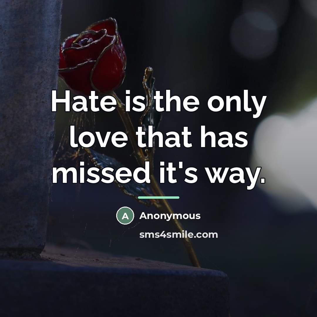 “Hate is the only love that has missed it's way.…” quote by Anonymous