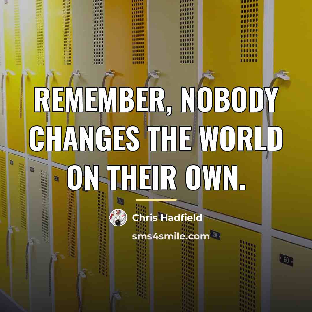 “Remember, nobody changes the world on their own.…” quote by Chris Hadfield