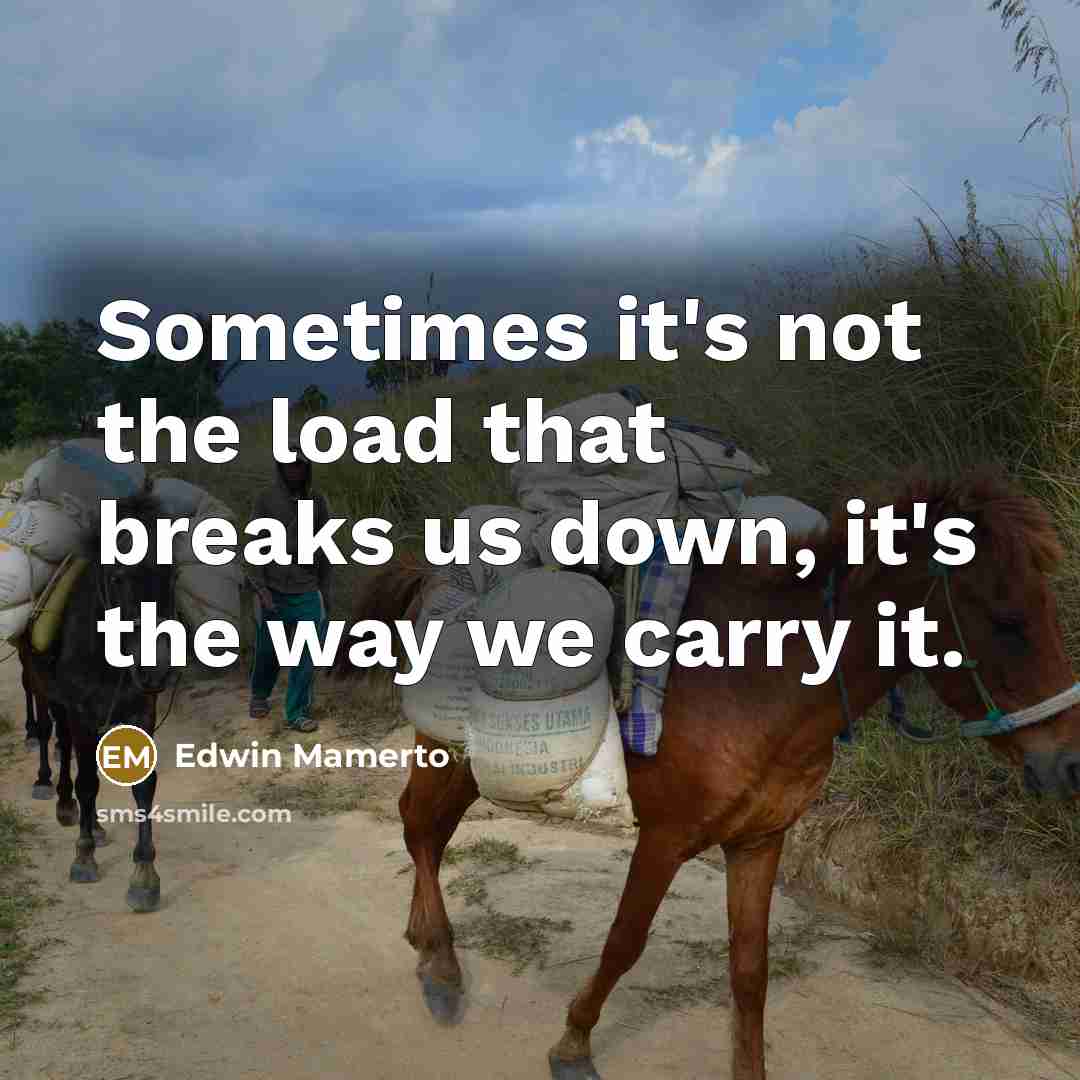 “Sometimes it's not the load that breaks us down, it's the way we carry it.” quote by Edwin Mamerto