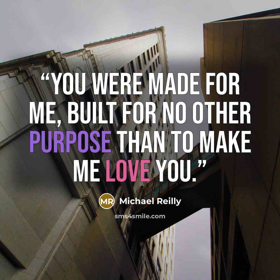 “You were made for me, built for no other purpose than to make me love you.” quote by Michael Reilly