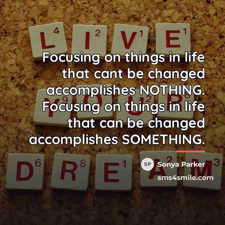 “Focusing on things in life that cant be changed accomplishes…” quote by Sonya Parker