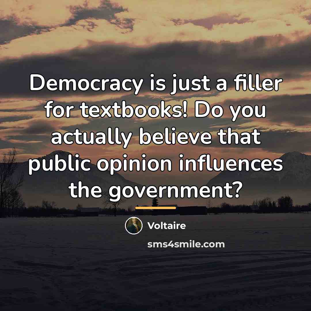 “Democracy is just a filler for textbooks! Do you actually…” quote by Voltaire