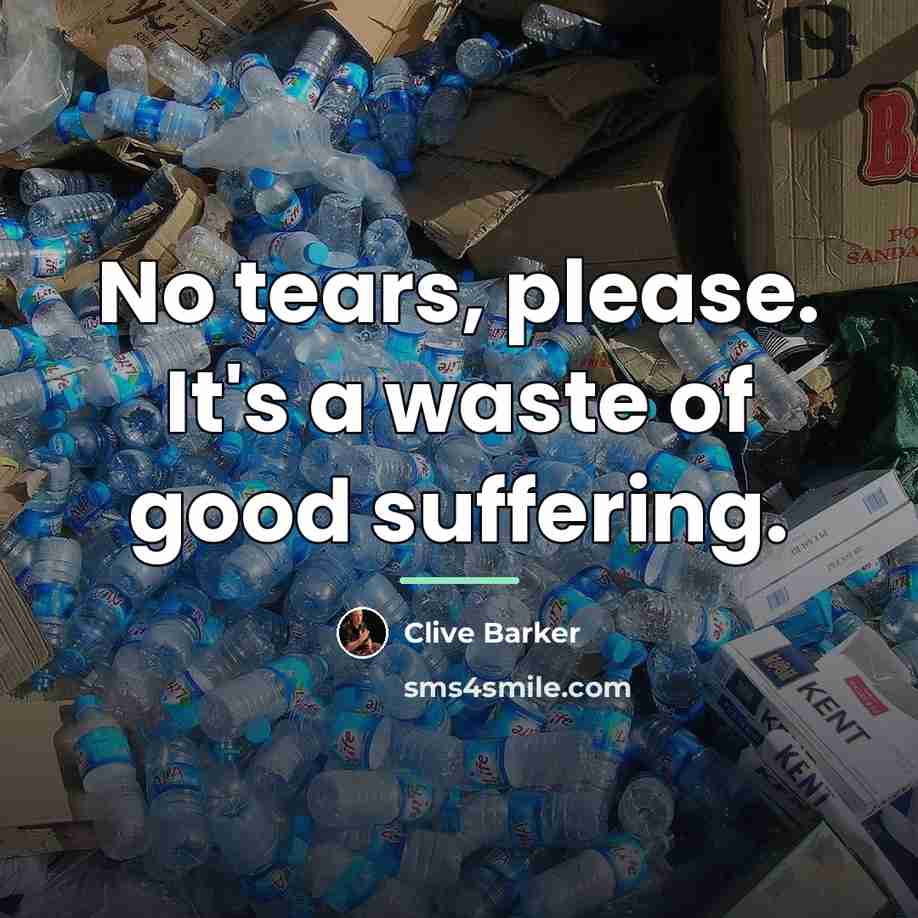 “No tears, please. It's a waste of good suffering.…” quote by Clive Barker