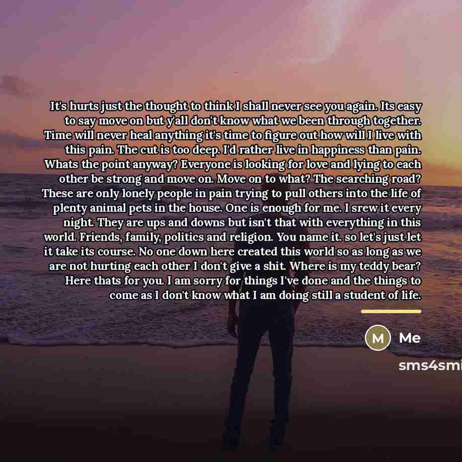 “It's hurts just the thought to think I shall never…” quote by Me