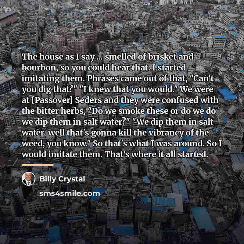 “The house as I say ... smelled of brisket and…” quote by Billy Crystal