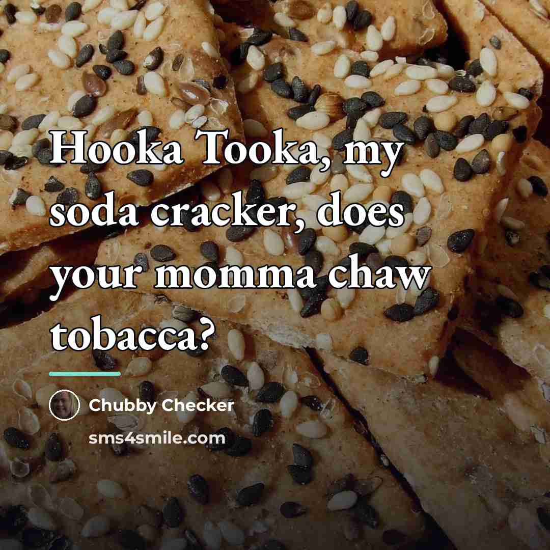 “Hooka Tooka, my soda cracker, does your momma chaw tobacca?…” quote by Chubby Checker
