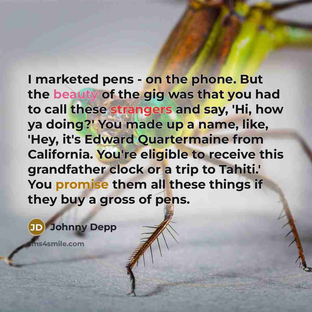 “I marketed pens - on the phone. But the beauty…” quote by Johnny Depp