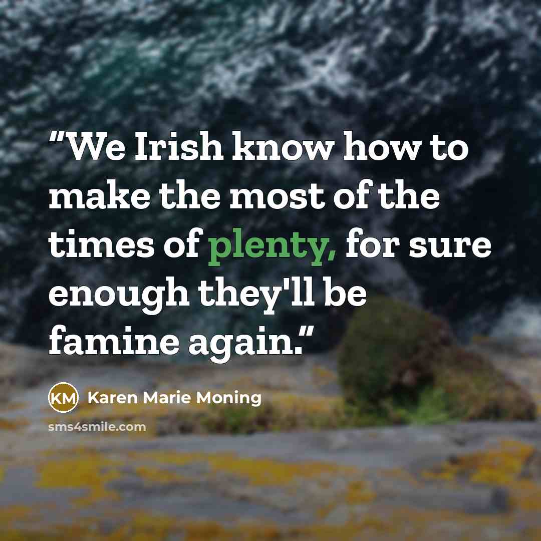 “We Irish know how to make the most of the times of plenty, for sure enough they'll be famine again.” quote by Karen Marie Moning