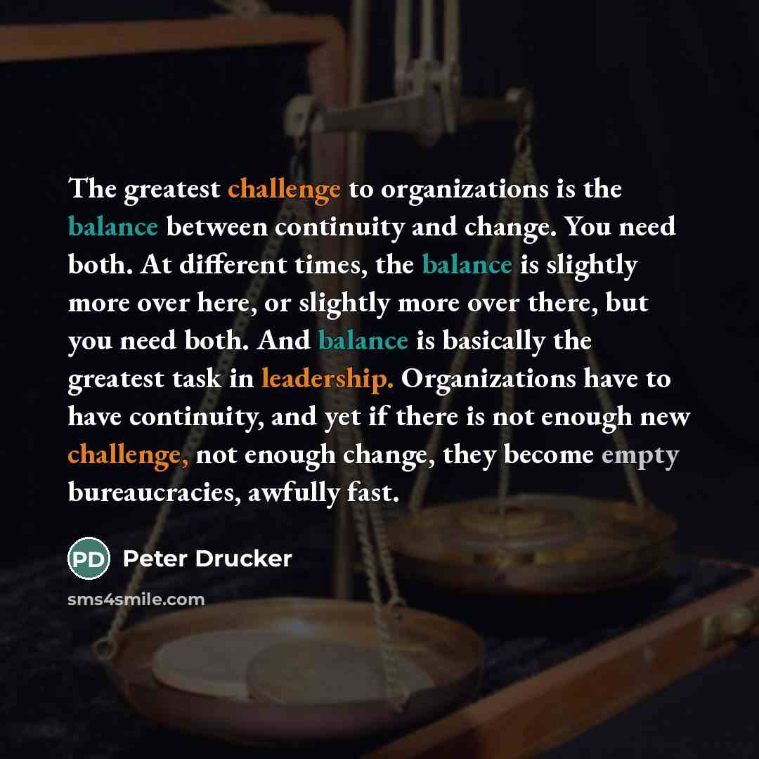 “The greatest challenge to organizations is the balance between continuity…” quote by Peter Drucker