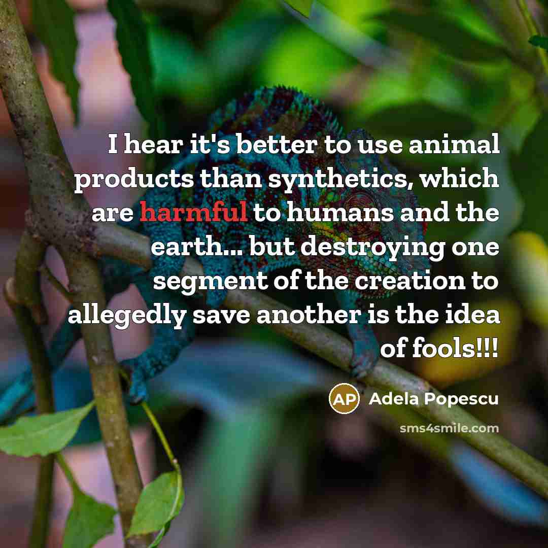 “I hear it's better to use animal products than synthetics,…” quote by Adela Popescu