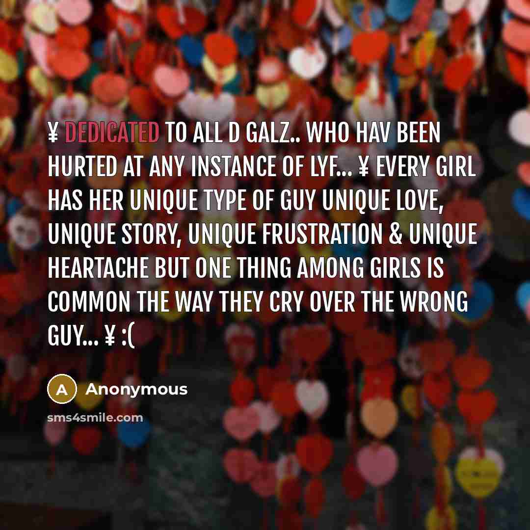 “¥ Dedicated to all d Galz.. who Hav been hurted…” quote by Anonymous