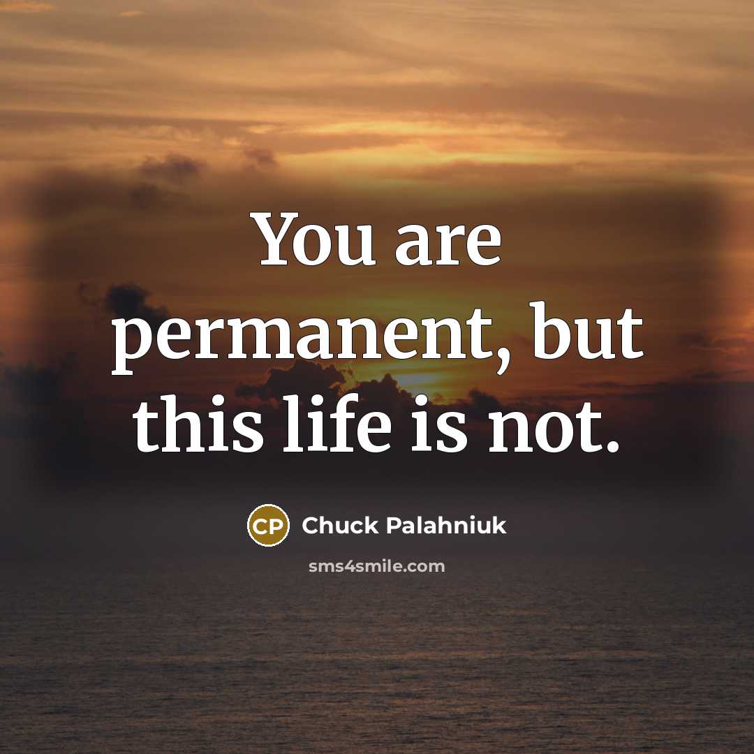 “You are permanent, but this life is not.…” quote by Chuck Palahniuk