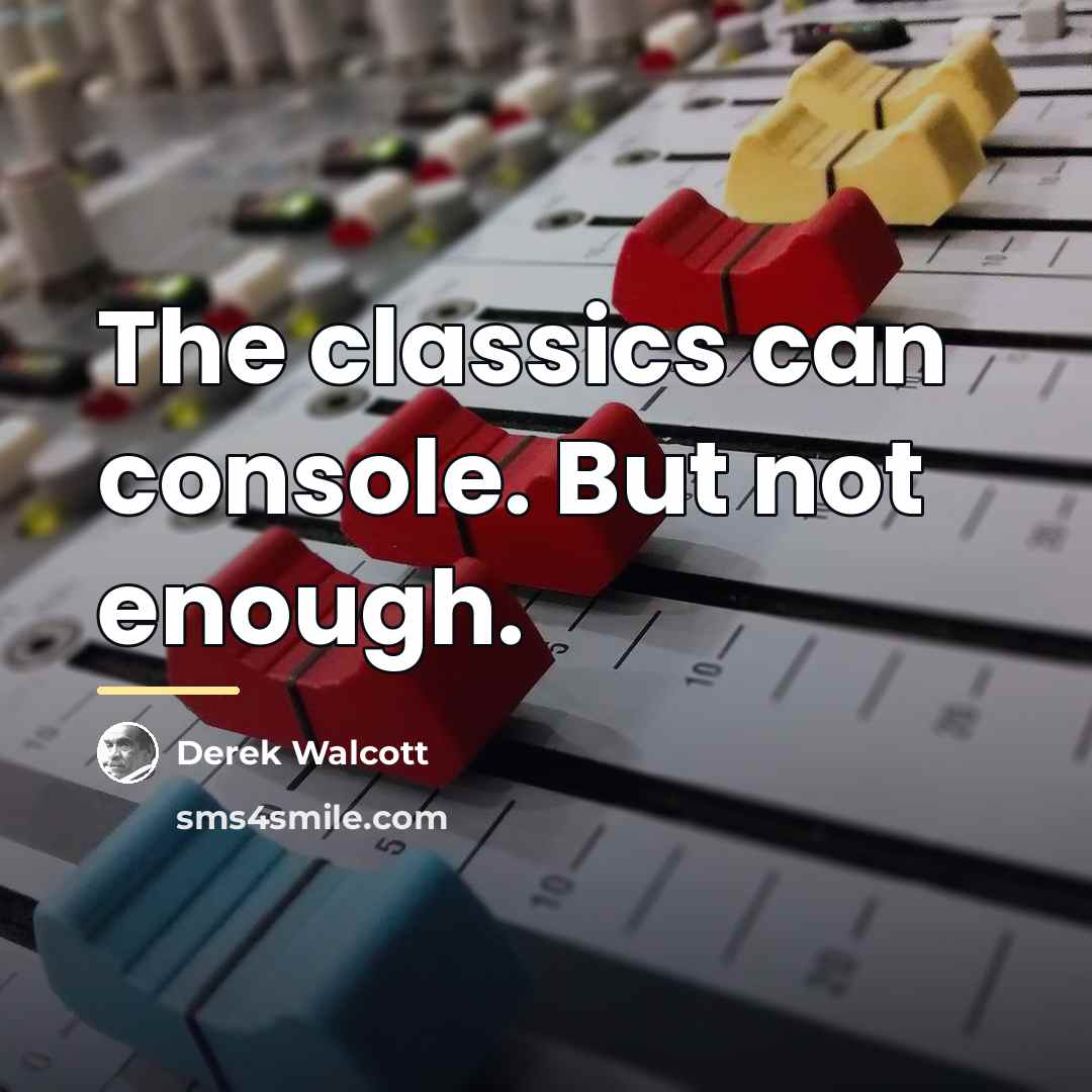 “The classics can console. But not enough.…” quote by Derek Walcott