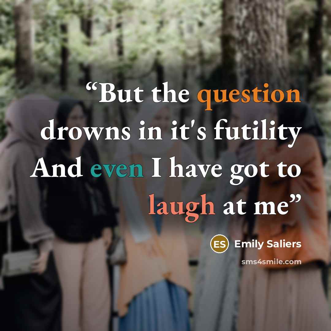 “But the question drowns in it's futility And even I have got to laugh at me” quote by Emily Saliers