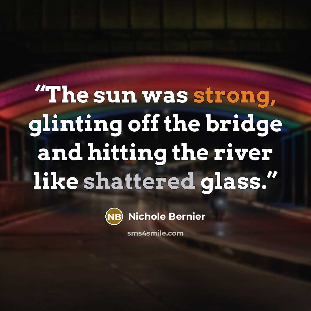 “The sun was strong, glinting off the bridge and hitting the river like shattered glass.” quote by Nichole Bernier